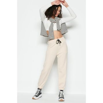 C&City 806 Jogger Lastikli Spor Krem Kadın Eşofman Altı