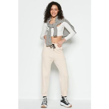 C&City 806 Jogger Lastikli Spor Krem Kadın Eşofman Altı