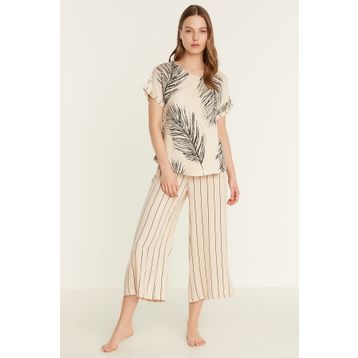 C&City 9081 Kem Desenli Viskon Kısa Kol Pijama Takım