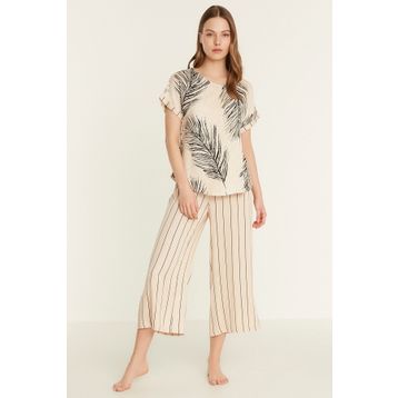 C&City 9081 Kem Desenli Viskon Kısa Kol Pijama Takım