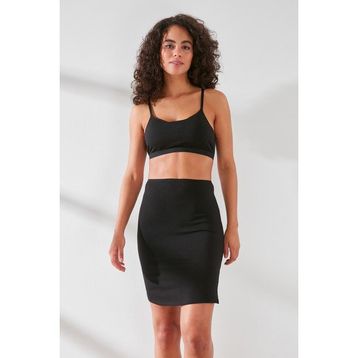 C&City C11438 Siyah Kadın Modal Cotton Mini Jüpon