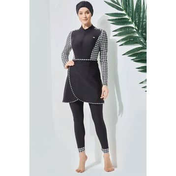 C&City C13059 Siyah Etekli Taytlı Tam Kapalı Tesettür Mayo