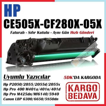 CE505X 80X HP Siyah Muadil Toner