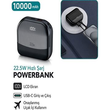Çelikwork Fp-15 10.000 mAh 22.5W Hızlı Şarj Usb-C Giriş LCD Gösterge Siyah Powerbank