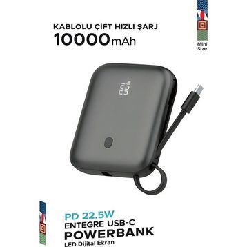 Çelikwork FP011 10.000 mAh PD 22.5Watt Hızlı Şarj TYPE-C Siyah Powerbank