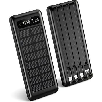 Çelikwork Güneş Enerjili 2USB MİKRO Lightning ıPhone Type-c Kablolu 10000 mAh Siyah Powerbank