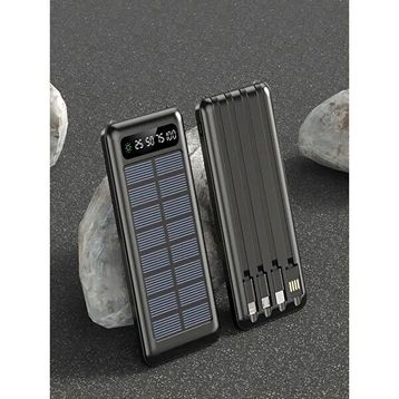 Çelikwork Güneş Enerjili 2USB MİKRO Lightning ıPhone Type-c Kablolu 10000 mAh Siyah Powerbank