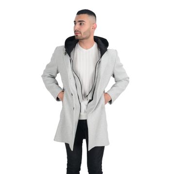 Cengiz İnler Uzun Kapüşonlu Açık Gri Erkek Kaşe Kaban