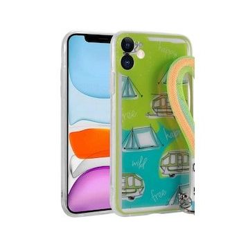 Ceponya Apple iPhone 11 Desenli El Askılı İpli Astana Silikon Kapak Kılıf