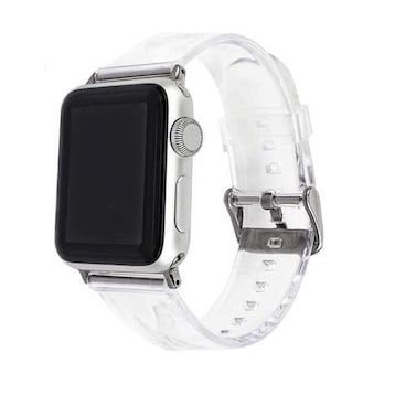 ​​​​​​Ceponya ​​​Apple Watch 42 mm Krd-13 Şeffaf Silikon Metal Toka Kademeli Kordon