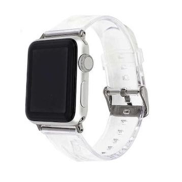 ​​​​​​Ceponya ​​​Apple Watch 44 mm Krd-13 Şeffaf Silikon Metal Toka Kademeli Kordon