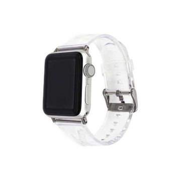 ​​​​​​Ceponya ​​​Apple Watch 44 mm Krd-13 Şeffaf Silikon Metal Toka Kademeli Kordon