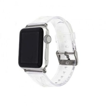 ​​​​​​Ceponya ​​​Apple Watch 44 mm Krd-13 Şeffaf Silikon Metal Toka Kademeli Kordon