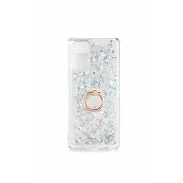 Ceponya Galaxy Note 20 Sıvılı Simli Pullu Yüzüklü Standlı Kılıf
