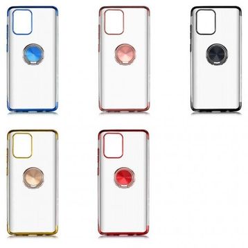 Ceponya Galaxy S10 Lite-a91 Yüzüklü Standlı Köşeleri Renkli Şeffaf Kılıf