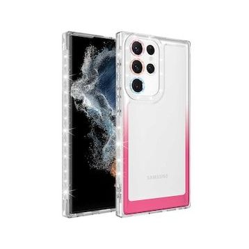 Ceponya Galaxy S22 Ultra Simli ve Renk Geçiş Tasarımlı Lens Korumalı Park Kapak Kılıf