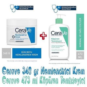 CeraVe 340 gr Nemlendiren Krem ve 473 ml Köpüren Temizleyici