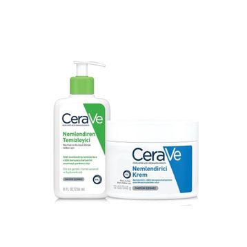 CeraVe 340 gr Nemlendiren Krem ve 473 ml Köpüren Temizleyici