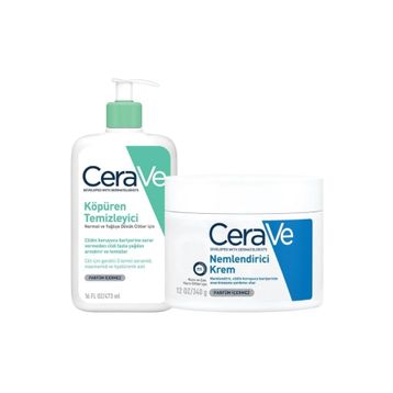 CeraVe 340 gr Nemlendiren Krem ve 473 ml Köpüren Temizleyici
