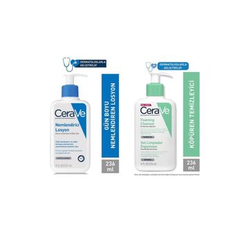 CeraVe Yağlı ve Karma Ciltler İçin 236 ml Köpüren Temizleyici + 236 ml Nemlendirici Losyon