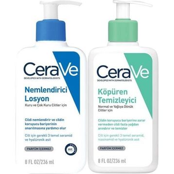 CeraVe Yağlı ve Karma Ciltler İçin 236 ml Köpüren Temizleyici + 236 ml Nemlendirici Losyon