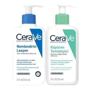 CeraVe Yağlı ve Karma Ciltler İçin 236 ml Köpüren Temizleyici + 236 ml Nemlendirici Losyon