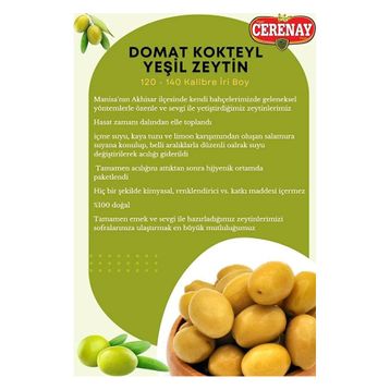 Cerenay Zeytincilik 5 kg İri Boy 121-140 Kalibre Domat Çizik Kokteyl Yeşil Zeytin