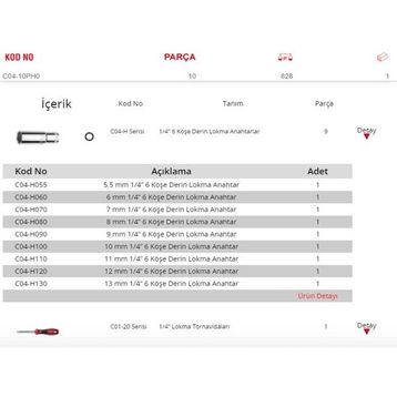 Ceta Form C04-10PH0 1/4 inç 10 Parça 6 Köşe Derin Lokma Anahtar Takımı