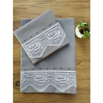 Çeyiz Bahçesi 2 Adet 50x70 cm Dantelli Pikolu Gri Çeyizlik Yastık Kılıfı