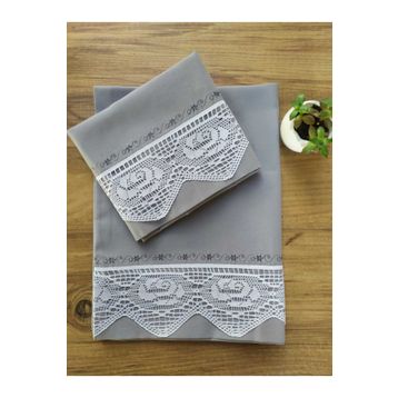 Çeyiz Bahçesi 2 Adet 50x70 cm Dantelli Pikolu Gri Çeyizlik Yastık Kılıfı