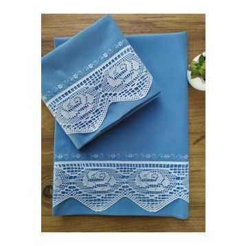 Çeyiz Bahçesi 2 Adet 50x70 cm Dantelli Pikolu Mavi Çeyizlik Yastık Kılıfı