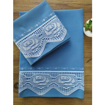 Çeyiz Bahçesi 2 Adet 50x70 cm Dantelli Pikolu Mavi Çeyizlik Yastık Kılıfı