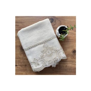 Çeyiz Bahçesi 50x90 cm Işıltı Krem Kadife Havlu