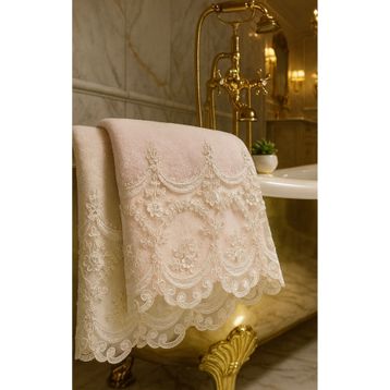 Çeyiz Bahçesi Fabella 50x90 cm 2 Adet Krem Pudra Kadife Havlu Takımı