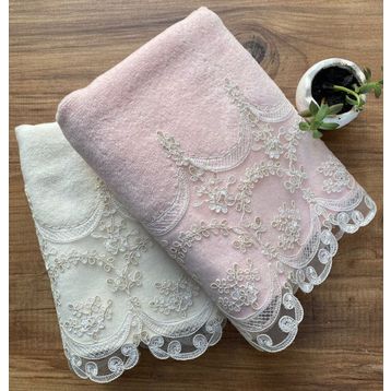 Çeyiz Bahçesi Fabella 50x90 cm 2 Adet Krem Pudra Kadife Havlu Takımı
