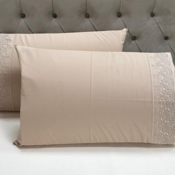 Çeyiz Bahçesi Lina 2 Adet 50x70 cm Fransız Güpürlü Cappuccino Yastık Kılıfı