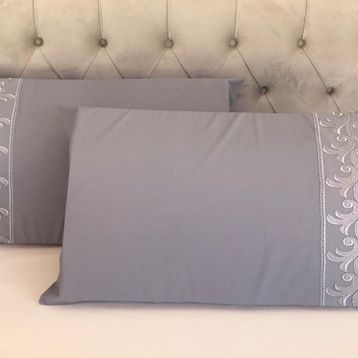 Çeyiz Bahçesi Sarmaşık 2 Adet 50x70 cm Fransız Güpürlü Gri Yastık Kılıfı