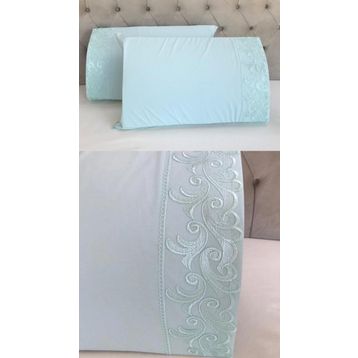Çeyiz Bahçesi Sarmaşık 2 Adet 50x70 cm Fransız Güpürlü Nil Yeşili Yastık Kılıfı