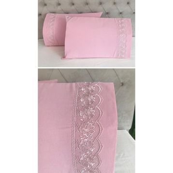 Çeyiz Bahçesi Zambak 2 Adet 50x70 cm Fransız Güpürlü Pudra Yastık Kılıfı