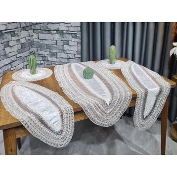 Çeyiz Diyarı Adella 5 Parça Krem Gold Kadife Salon Örtü Takımı