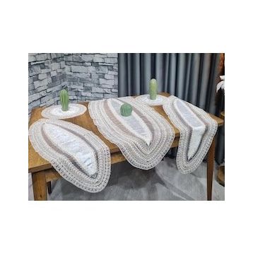 Çeyiz Diyarı Adella 5 Parça Krem Gold Kadife Salon Örtü Takımı