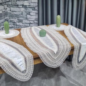 Çeyiz Diyarı Adella 5 Parça Krem Gold Kadife Salon Örtü Takımı