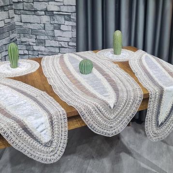 Çeyiz Diyarı Adella 5 Parça Krem Gold Kadife Salon Örtü Takımı