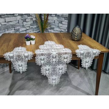 Çeyiz Diyarı Beatrix 3 Parça Krem Lüx Şifonyer ve Komodin Örtü Takımı
