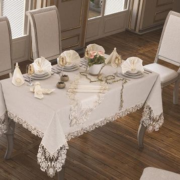 Çeyiz Diyarı Beste 160x260 cm 26 Parça Krem Masa Örtüsü