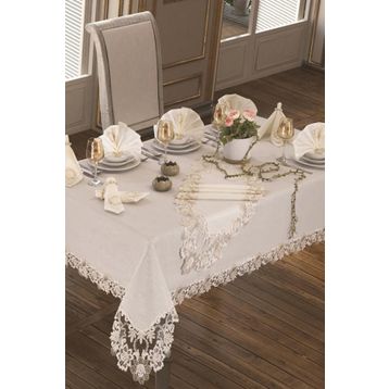Çeyiz Diyarı Beste 160x260 cm 26 Parça Krem Masa Örtüsü