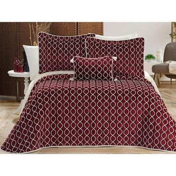 Çeyiz Diyarı Bordo Brillance Çift Kişilik Yatak Örtüsü