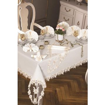 Çeyiz Diyarı Daisy Love 160x260 cm 26 Parça Krem Masa Örtüsü