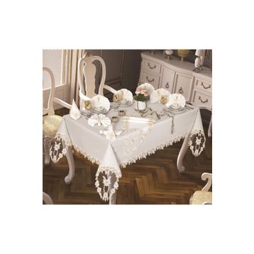 Çeyiz Diyarı Daisy Love 26 Parça Krem Masa Örtüsü