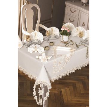 Çeyiz Diyarı Daisy Love 26 Parça Krem Masa Örtüsü